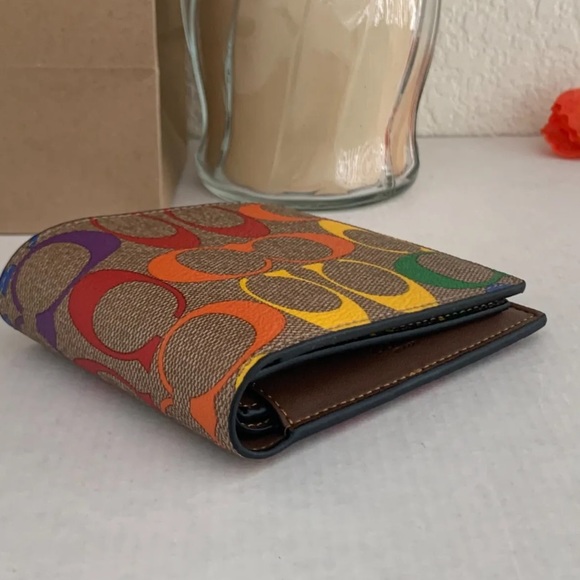 Coach Men's 3 In 1 Compact ID Wallet in Rainbow Signature & Leather - Picture 7 of 11